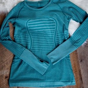 Lululemon Teal Striped Fitness Top Shirt Size 10 L